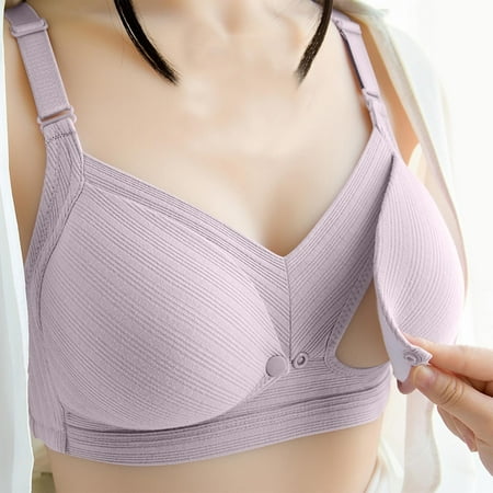 Women Nursing Bra Maternity Sleeping Underwear Front Closure No Wire Thin Cup Underwear Plus Size Everyday Bralette Purple S