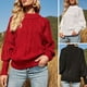 thumbnail image 4 of Suéter de las mujeres Suéter de punto para mujer, cuello alto, manga de linterna, jersey de punto con cable, jersey cálido informal, tops 1 1, 4 of 5