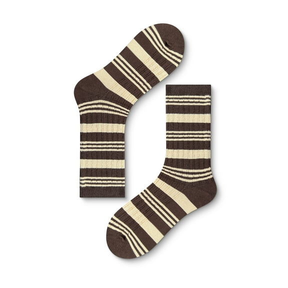 Nvzi 1 pairs of Womens Cotton Crew Socks, Thin Soft Comfort Breathable Dress Socks, Above Ankle Crew Socks for Business, Casual，(Brown）