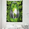 thumbnail image 1 of World Tapestry, World of Music Themed Composition DJ Headphones Musical Notes and Earth Globe, Wall Hanging for Bedroom Living Room Dorm Decor, 60W X 80L Inches, Lime Green Grey, by Ambesonne, 1 of 2