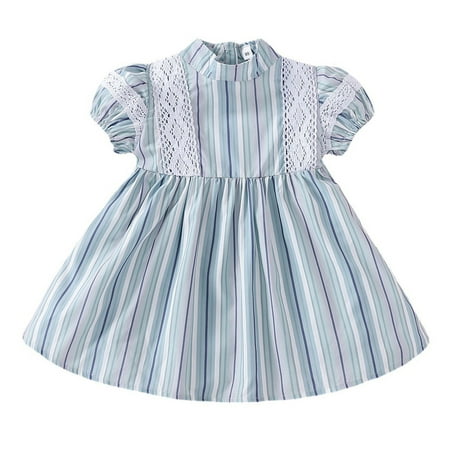 

Toddler Girls Dresses Short Sleeve Colour Stripe Ruffles Princess Dress Dance Party Dresses Clothes Baby Girl Clothes