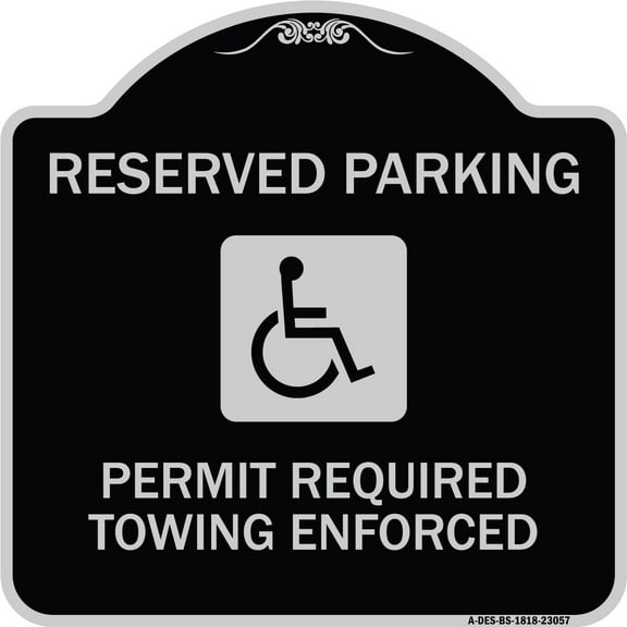 SignMission Designer Series Sign - Reserved Parking Permit Required Towing Enforced (With Graphic) | Black & Silver 18" X 18" Heavy-Gauge Aluminum Architectural Sign | Made in the USA
