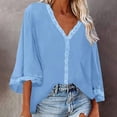 thumbnail image 2 of Moda mujer Casual Primavera Verano encaje cuello en V manga trompeta pluma superior Color sólido camiseta suelta blusa superior Fridja  ghk6722, 2 of 8