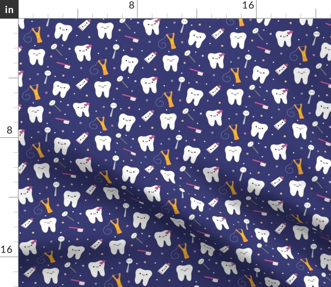 Spoonflower Fabric Happy Teeth Royal Blue Dental Dentistry Tooth