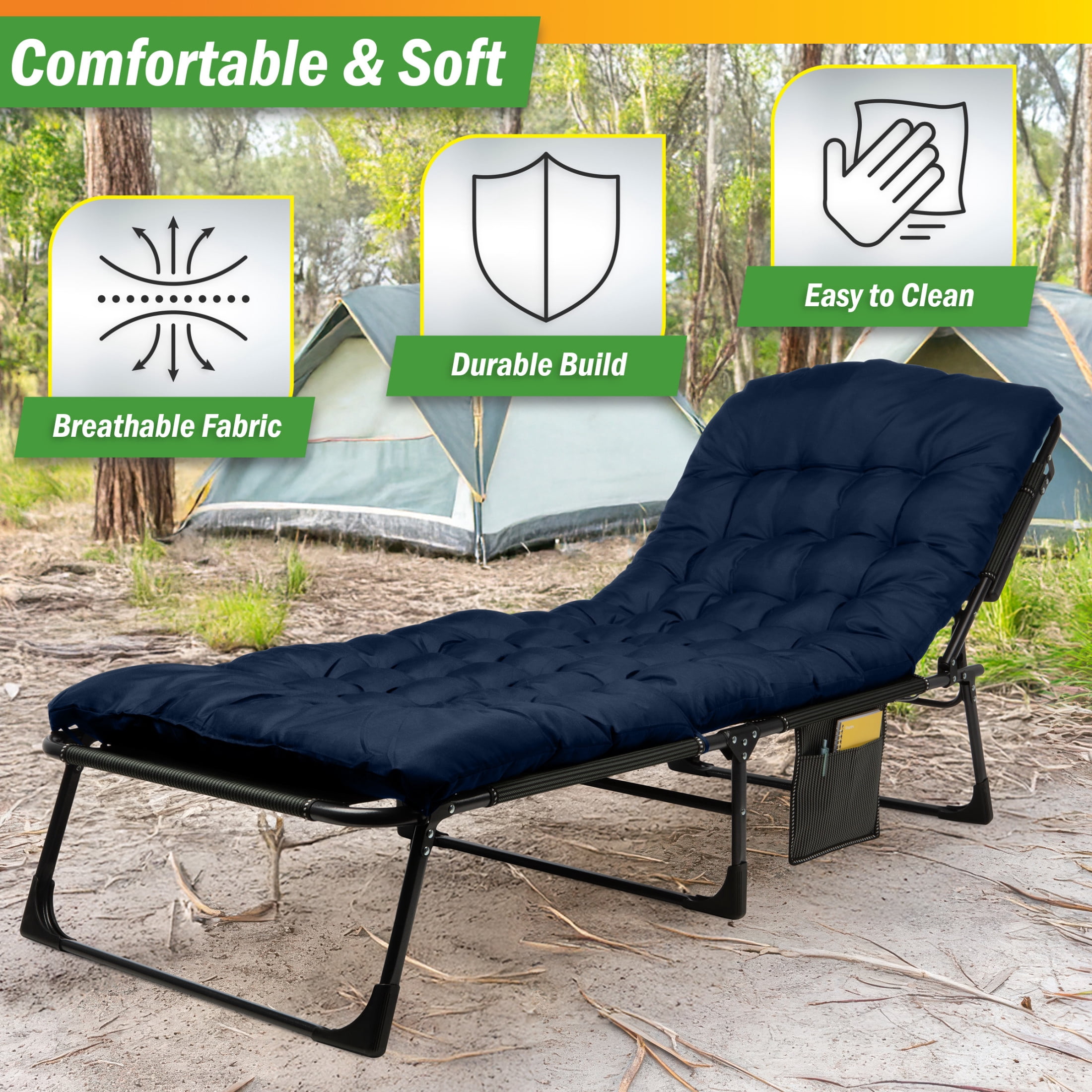 Wakeman Outdoors Folding Camping Cot with Mattress for Adults up to 440lbs, Navy