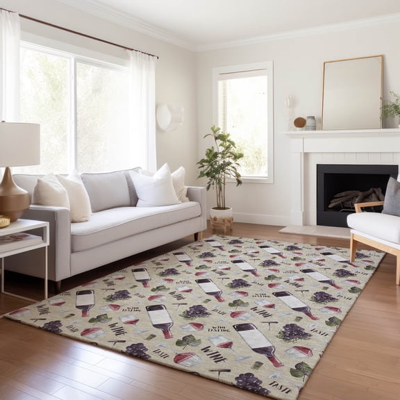 Addison Rugs Mayfield Washable Kitchen Grapes / Wine Ivory Rectangle Rug, 10' x 14'