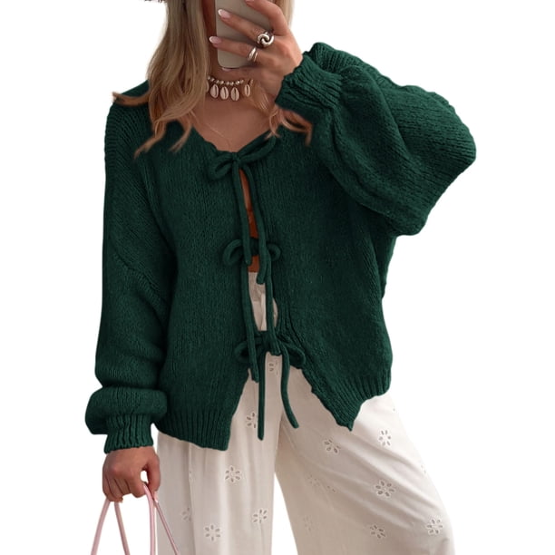 Suéter PRETTYGARDEN con lazo frontal y tejido grueso XL