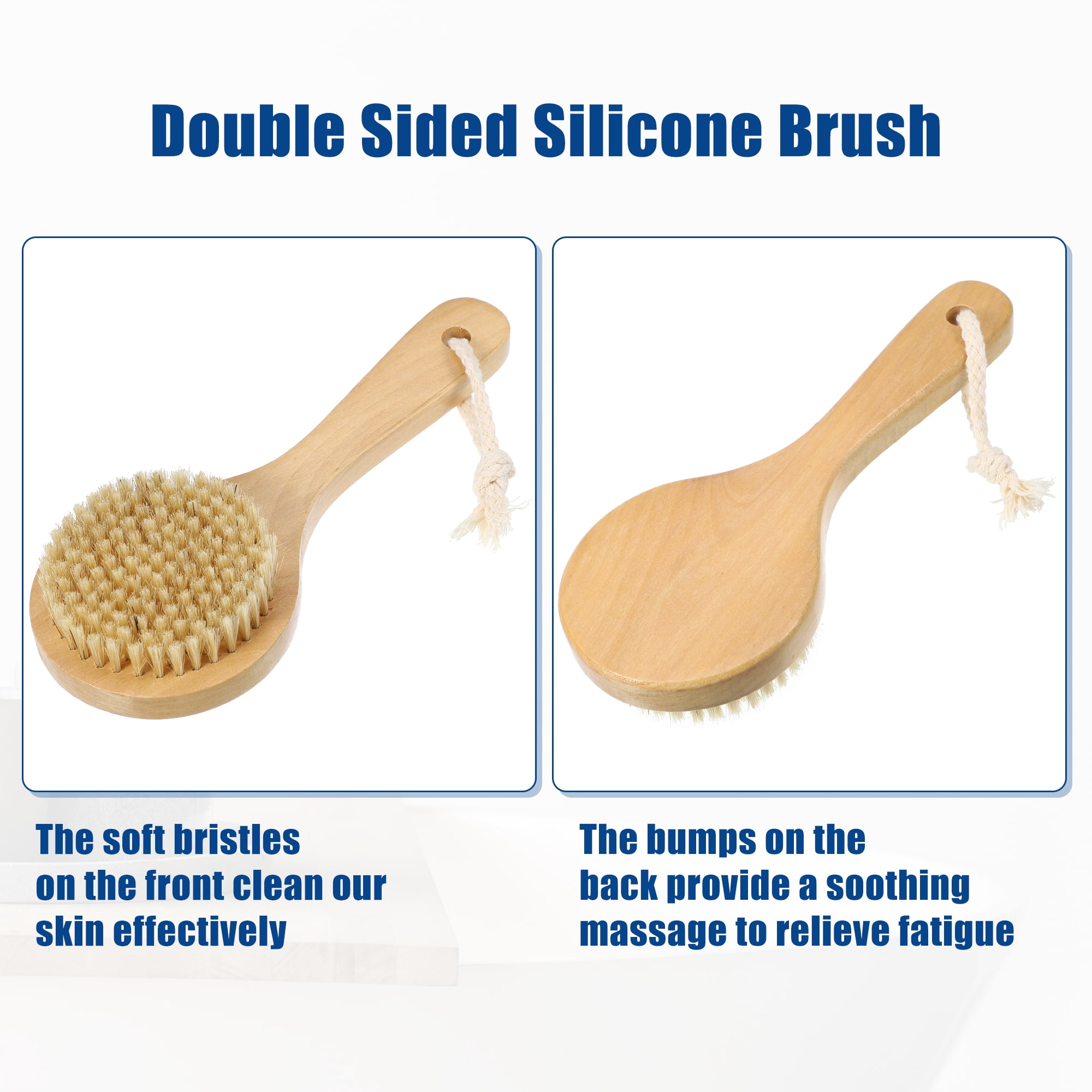 Unique Bargains Bath Brush Back Scrubber Wood for Shower with Short Handle Brown 7.9"