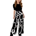 thumbnail image 4 of Virmaxy Puff Sleeve Crop Top with Printed Flare Pants Two Piece Casual Round Neck Summer Outfit for Stylish Everyday Wear, for 3-12 Years, 4 of 5