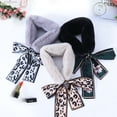 thumbnail image 4 of Women Winter Faux Rabbit Fur Collar Leopard Print Ribbon Tied Bow Scarf Warm, 4 of 6