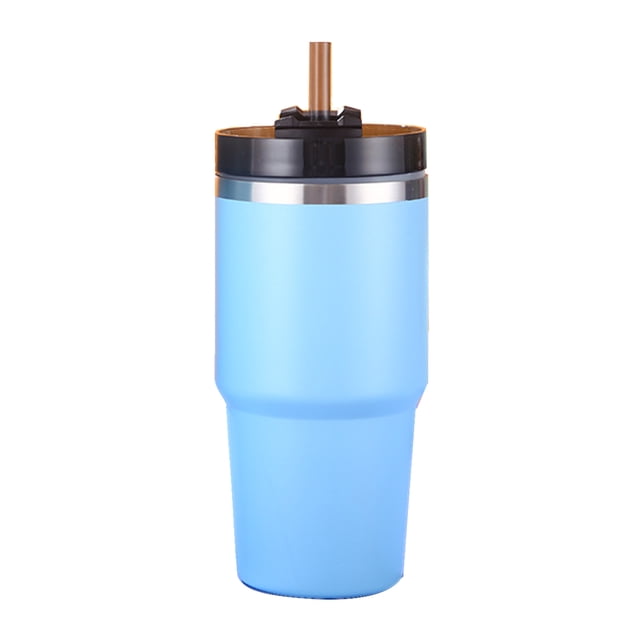 Taza aislada de 20 oz con tapa y pajita, botella de agua reutilizable de acero inoxidable 304, taza yeacher azul tipo 1
