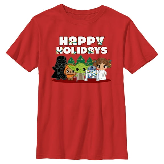 Boy's Star Wars Happy Holidays Chibi Characters  Graphic Tee Red Medium