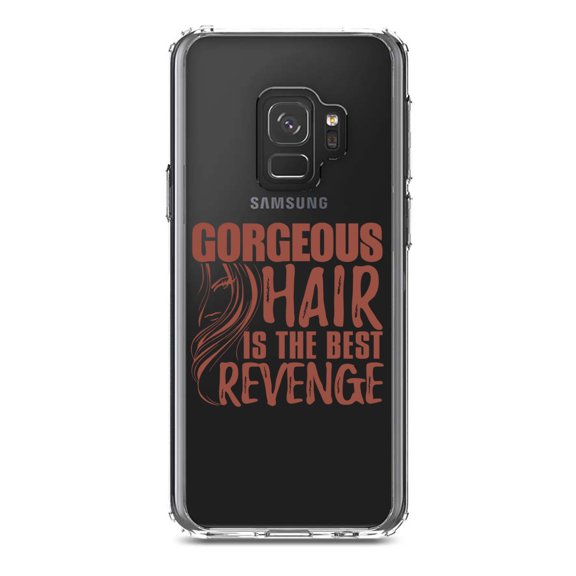 DistinctInk Clear Shockproof Hybrid Case for Samsung Galaxy S9 (5.8" Screen) - TPU Bumper Acrylic Back Tempered Glass Screen Protector - Gorgeous Hair is the Best Revenge