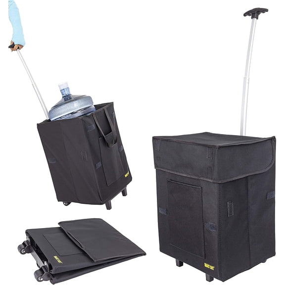 dbest products Bigger Smart Cart, Black Collapsible Rolling Utility Cart Basket Grocery Shopping Teacher Hobby Craft Art