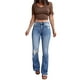thumbnail image 1 of Gibobby Pantalones rasgados ajustados altos con cremallera retro para mujer, pantalones de mujer con cintura elástica y botones (Light blue, L), 1 of 5