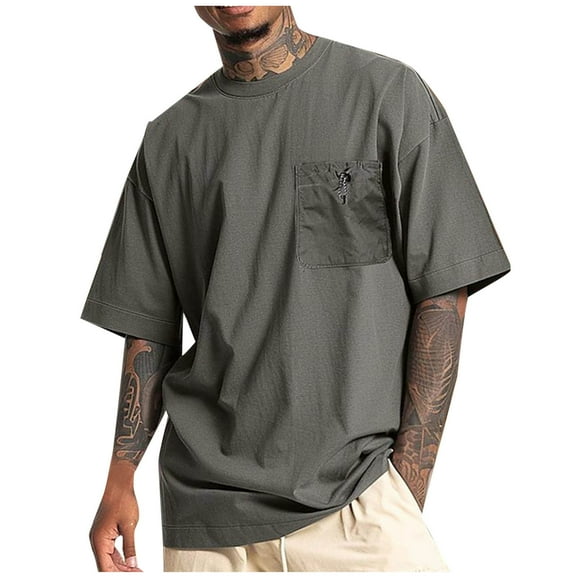 Men's Loose Fit Heavyweight Short-Sleeve Pocket T-Shirt - Mens 100 Cotton Crew Neck Thick Tees