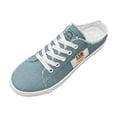 thumbnail image 2 of Canvas Shoes for Women Arch Support Backless Slip On Sneakers Round Toe Lace Up Low Top Lightweight Flat Mule Walking Shoes Blue Casual Summer Travel Outdoor Daily Outfit Wear, 37, 2 of 3