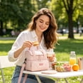 thumbnail image 5 of Double Layer Insulated Lunch Bag - Multi - Functional Portable Tote, Nylon Material, Compact Design for Office, Picnic, and Outdoor Use, Waterproof & Easy to Clean,Pink, 5 of 5