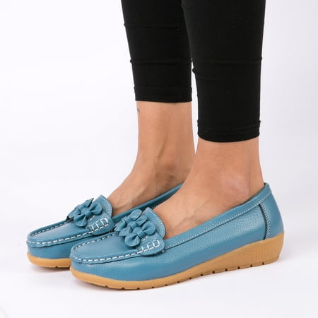

Cathalem Slip On Women Comfort Walking Flat Loafers Casual Shoes Driving Loafers Winter Dress Shoes for Women Business Casual Light Blue 7