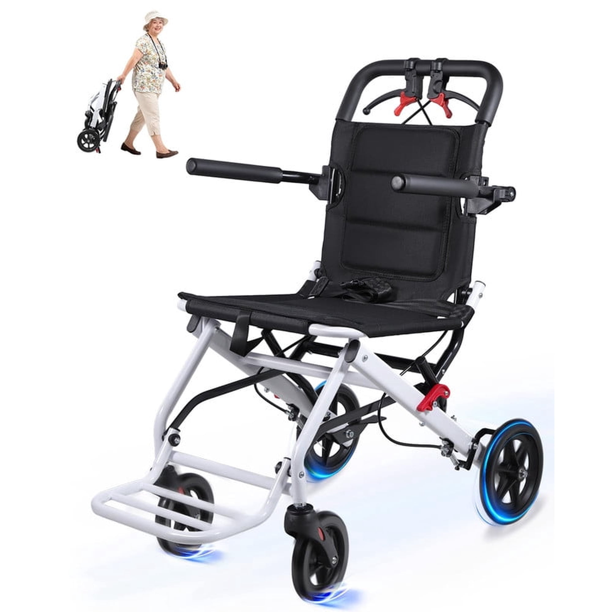 Wheel Chair for Adults - Light Weight Portable Wheelchairs - Narrow Wheelchair for Tight Spaces - Foldable Wheelchairs for Adults & Seniors Weight Capacity 220lbs