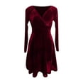 thumbnail image 3 of Women's 2024 V Neck Velvet Dress Pocket Long Sleeve Fall Winter Wrap Tunic Short Party Wedding Guest Dress Women S Dresses for Wedding Lace Dresses for Wedding Guest Womens Formal Long Dresses for, 3 of 4