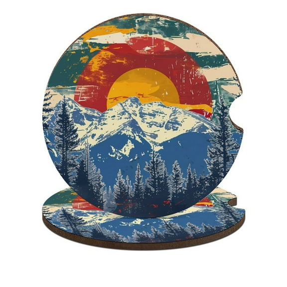 Colorado Mountains Flag Car Coasters for Drinks with A Finger Notch for Easy Removal Cup Holder Coaster Cup Mat Car Interior Accessories 2PCS