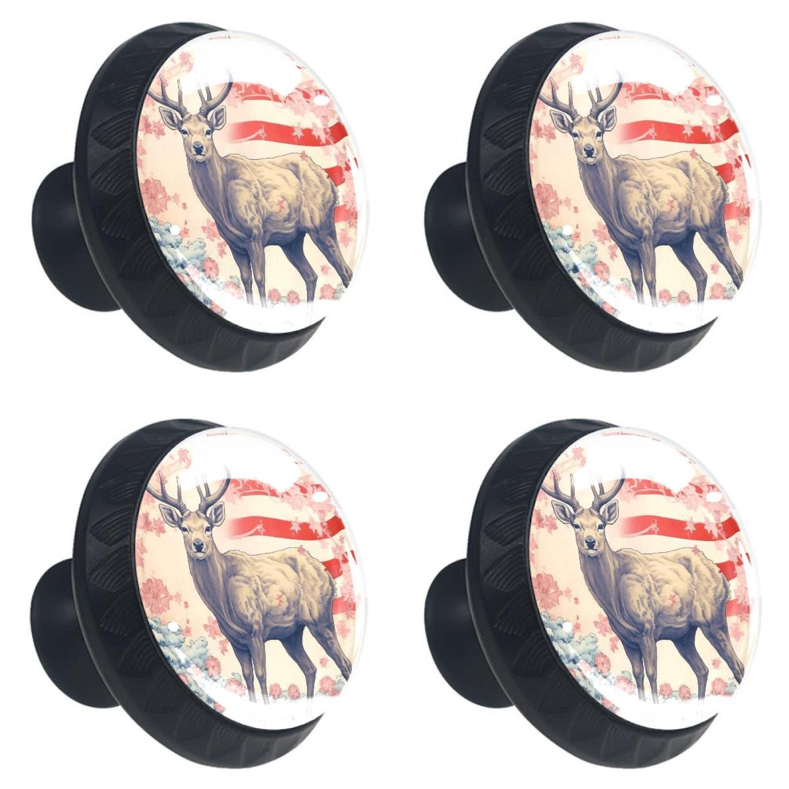 4 Pcs Deer and American Flag Knobs for Kitchen Cabinet Cupboard Dresser Bookcase Drawer Pulls Handles Round Home Decor