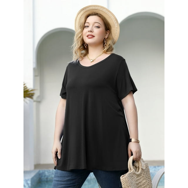 LARACE Blouse Grande Taille pour Femmes à Manches Courtes Chemise Décontractée Tunique Hauts T-Shirt Chemise Ample