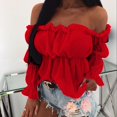 thumbnail image 1 of Mialoley Women Long Sleeve Tops, Off Shoulder Blouse, Flare Bell Sleeve Shirt, 1 of 4