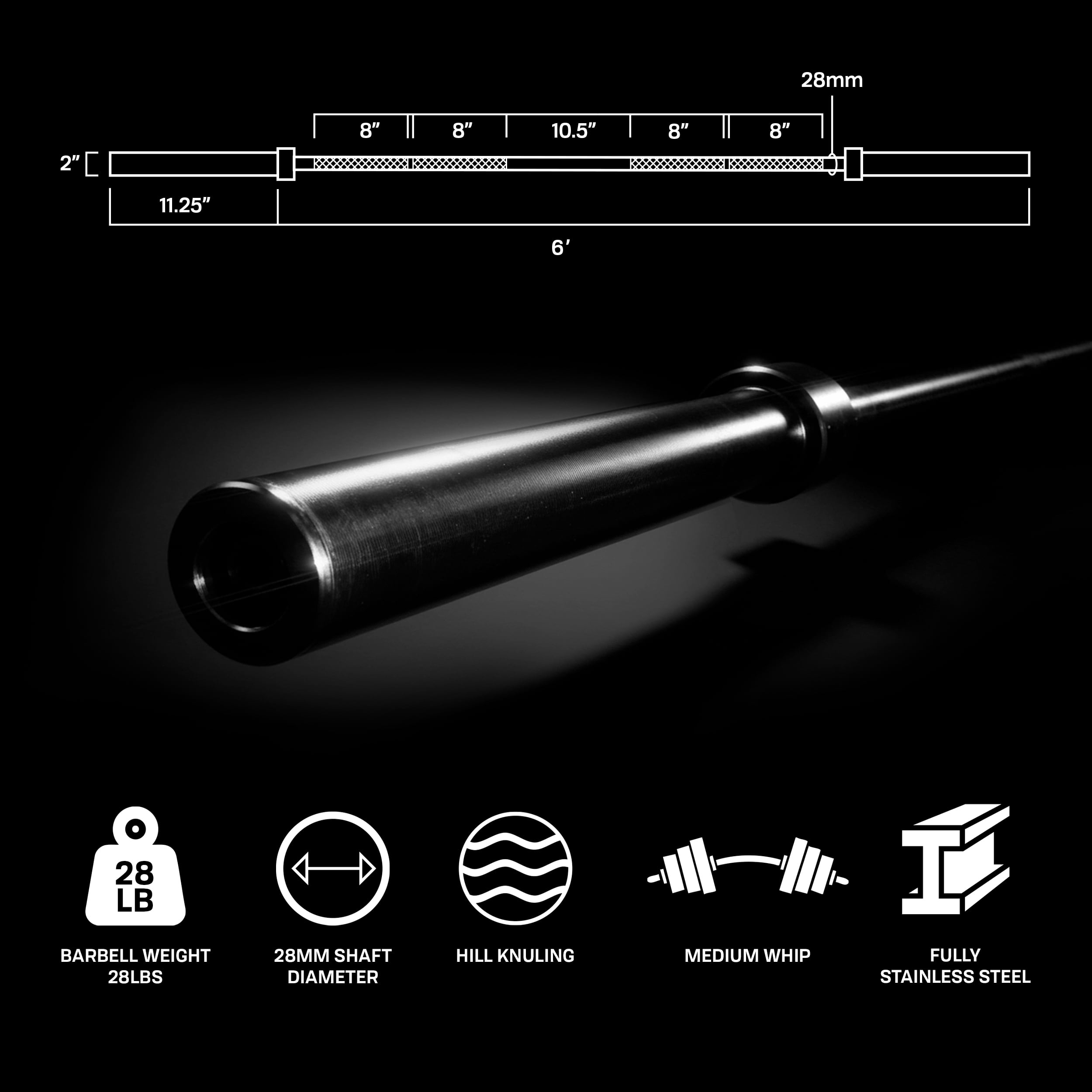 PRCTZ 6 ft Barbell Bar, Olympic Weightlifting bar, 2 inch rotating sleeves, 600-Pound Capacity