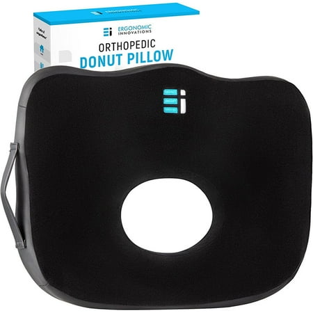 

Orthopedic Donut Pillow. Memory foam chair cushion for tailbone and coccyx pain sciatica and stress relief - car desk and office chair cushion and pillow (black)