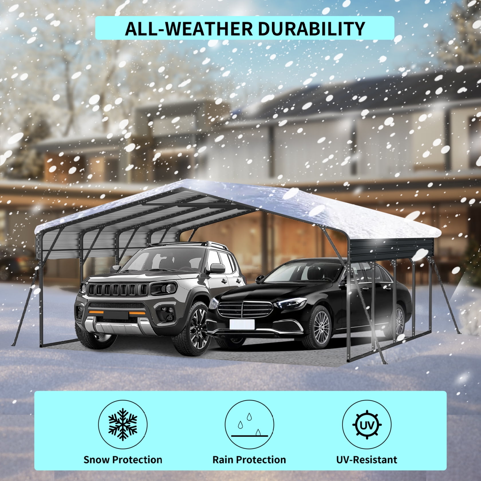 Miekor Furniture 20x20FT Metal Carport Heavy Duty with Galvanized Steel Roof, Outdoor Garage Car Shelter Shade for 2 Cars, Boats and Truck 61116