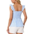 thumbnail image 3 of INSPIRE CHIC Women's Gingham Peplum Top Square Neck Sleeveless Summer Plaid Blouse XS Blue, 3 of 6