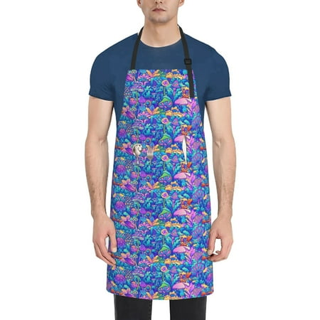 

Goofa Colorful Mushrooms Printed Waterproof Apron 33 Chef Aprons for Men Heavy Duty Chemical Work Apron Adjustable Bib Apron