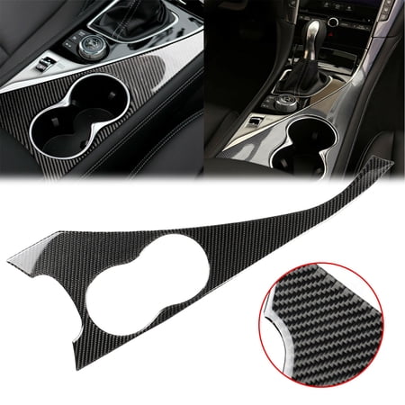 Xotic Tech Carbon Fiber Look Car Interior Center Console Cup Holder Panel Trim Frame Cover Decor for Infiniti Q50 2014-2019