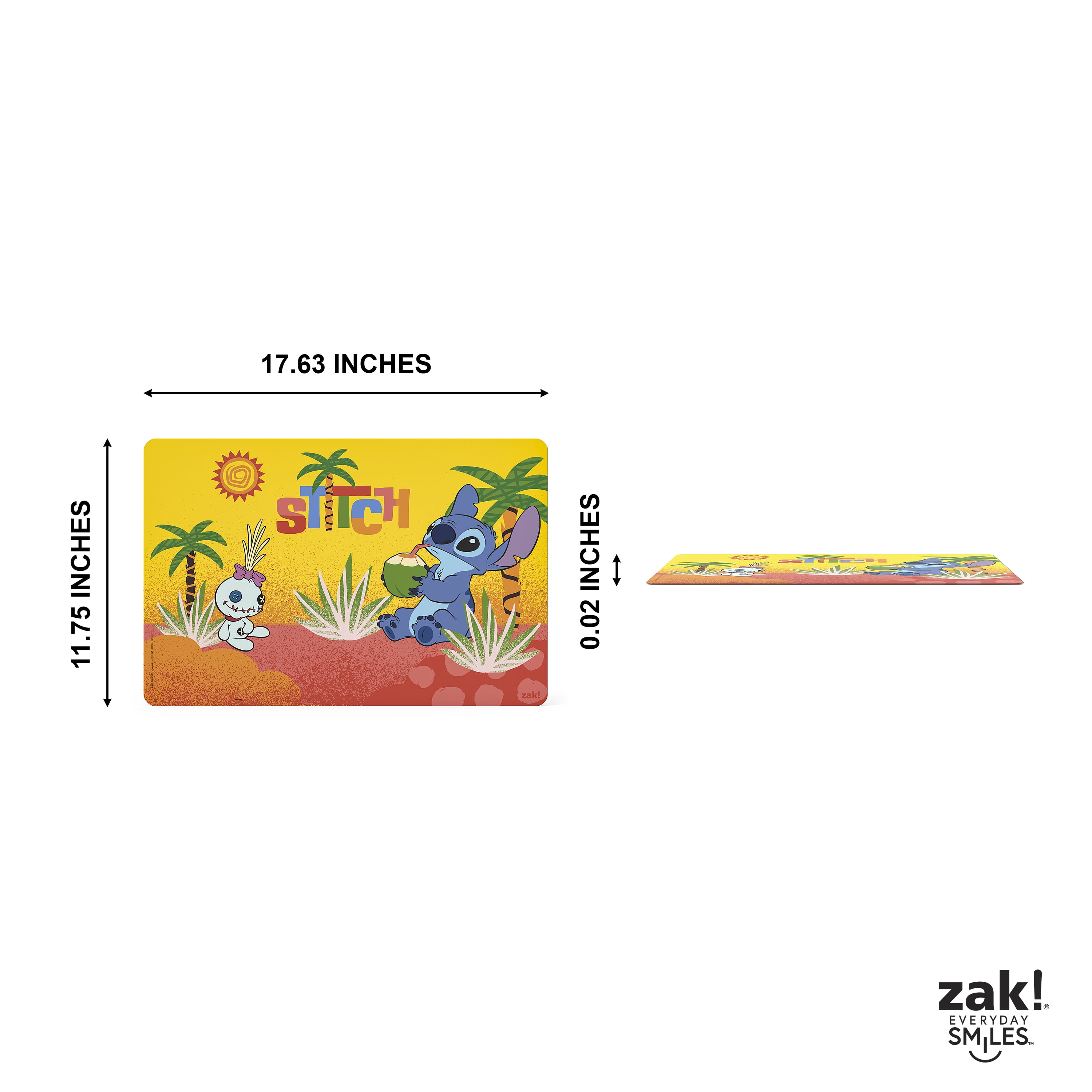 Zak Designs 11.8" x 17.6" Stitch Reusable Kids Plastic Placemat, Disney Stitch