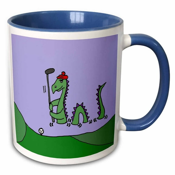 3drose, Funny Loch Ness Monster Playing Golf, 11oz Two-tone Blue Mug