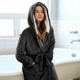 thumbnail image 4 of Women Hooded Fluffy Long Robes Warm Plush Sherpa Lined Hood Fleece Bathrobe with Pocket by Tirrinia, 4 of 8