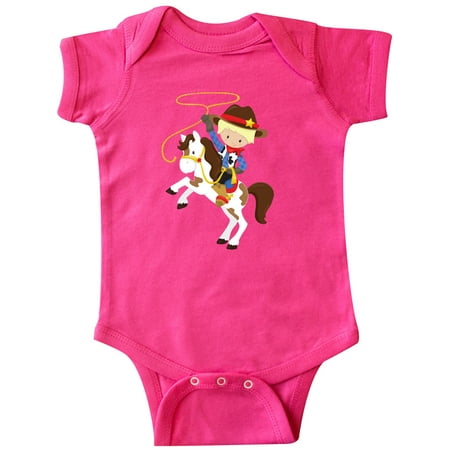 

Inktastic Little Cowboy Cowboy on White Horse Blond Hair Gift Baby Boy Bodysuit
