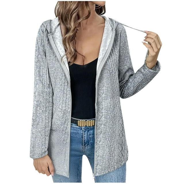Long Cardigans for Women Womens Spring Tops Loose Fitting Zipper Long Sleeve Hooded Cardigan Jacket Coat