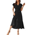 thumbnail image 1 of Vestido PRETTYGARDEN Maxi Negro con Volantes y Escote Cruzado XL, 1 of 7