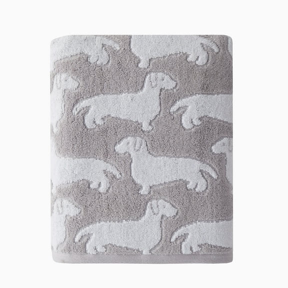 SKL Home Saturday Knight Ltd Dog Woven Puppy Design Soft And Absorbent Bath Towel - 27x50", Gray