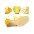 thumbnail image 2 of BLISSFUL STEP Women's Shoes Faux Velvet Chunky Heel Open Toe Crisscross Strap Buckle Sandals Yellow 6, 2 of 4
