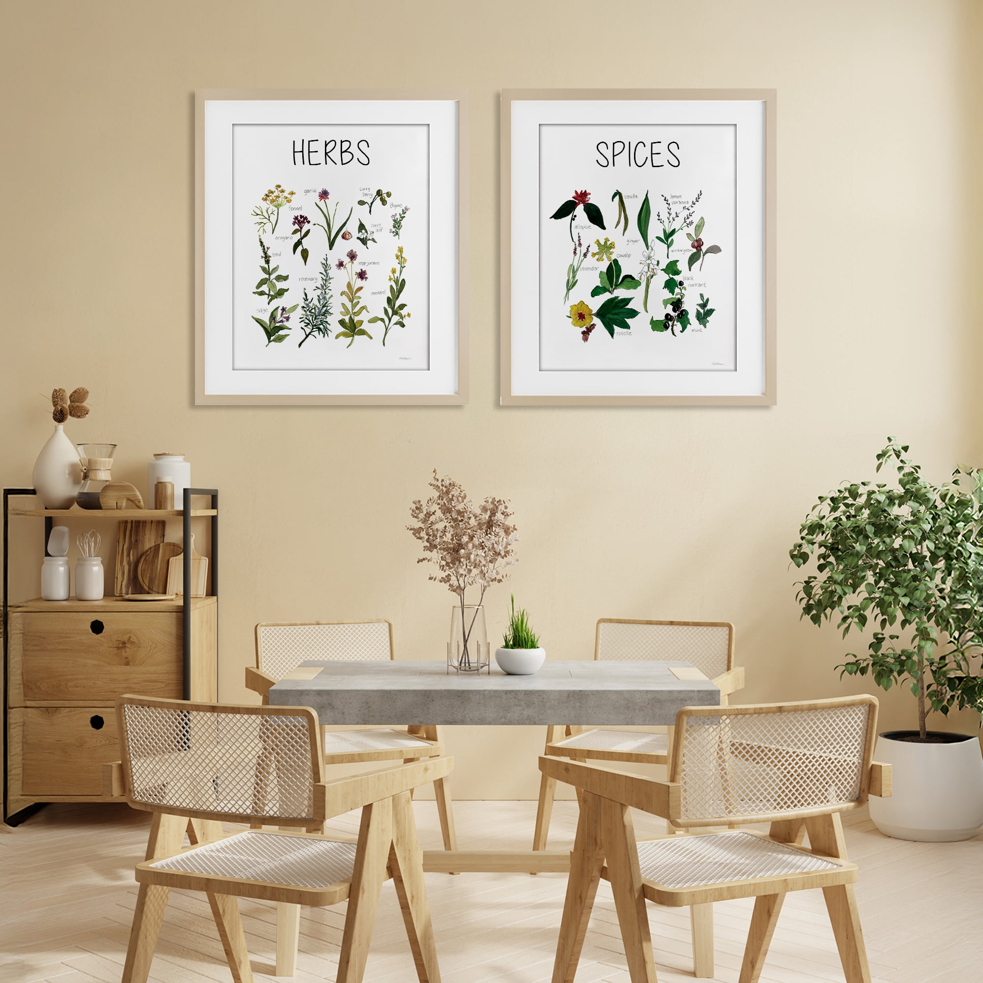 Stupell Industries Culinary Herbs & Spices 2 Piece Birch Framed Print Under Glass Set, design by Carol Robinson