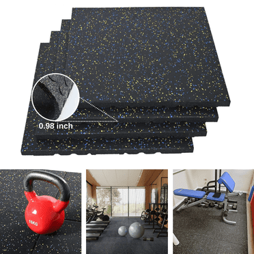 Qunbio Rubber Gym Flooring, 0.98'' Thick High-Density Gym Mats, 20" x 20" Exercise Workout Equipment Mat for Home Gym, 4 PCS - 10.75 sq.ft