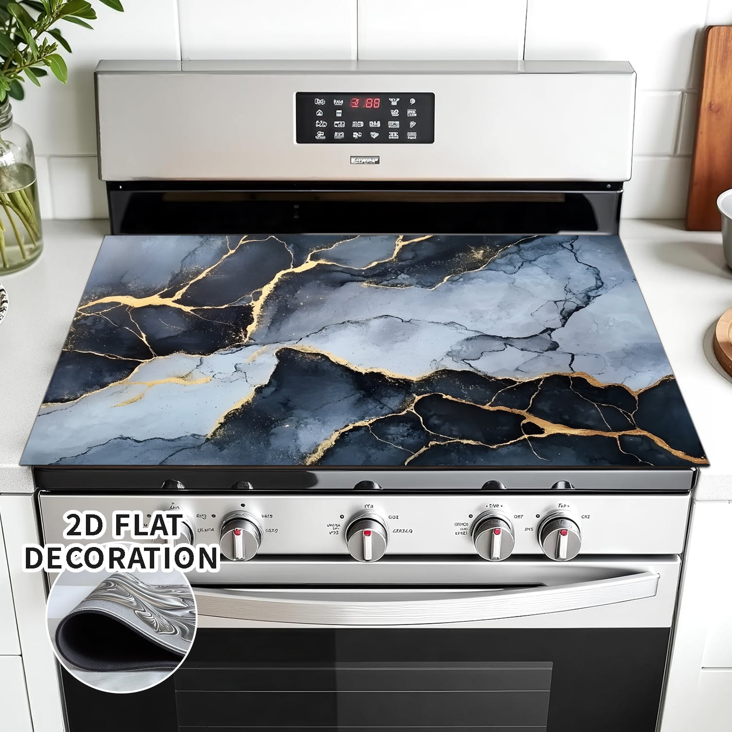 28x20 Inches Stove Top Covers for Electric Stove Black marble - Glass Stove Top Cover