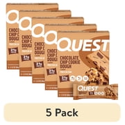 (5 pack) Quest Protein Bar, Chocolate Chip Cookie Dough Flavored, 21g Protein, Gluten Free, 4 Count