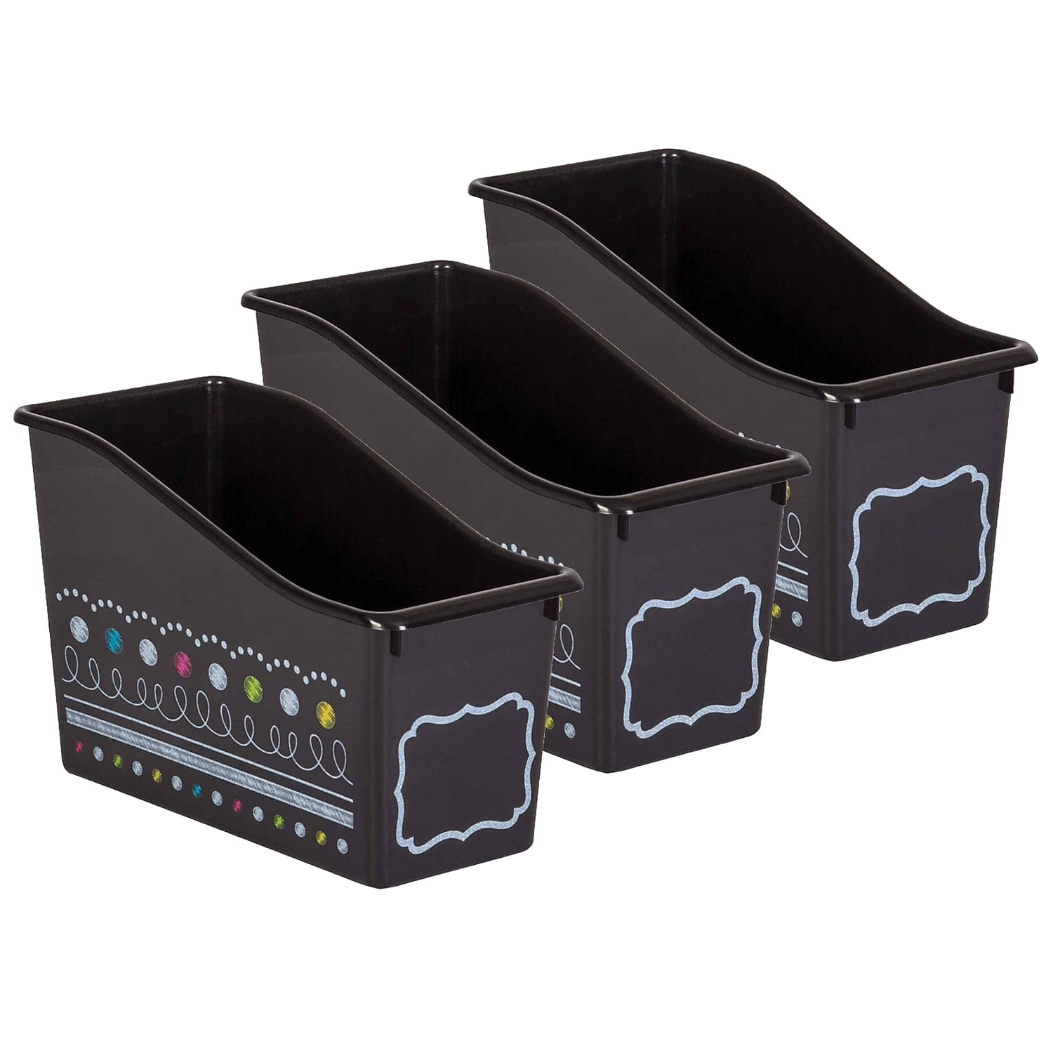 Teacher Created Resources Chalkboard Brights Plastic Book Bin Pack of 3