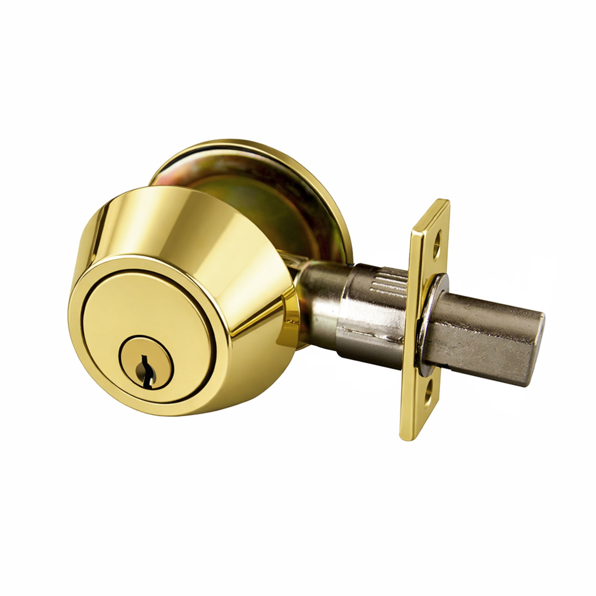 Polished Brass Keyed Entry Deadbolt with Twist-Knob Interior, 6-Way Adjustable Latch
