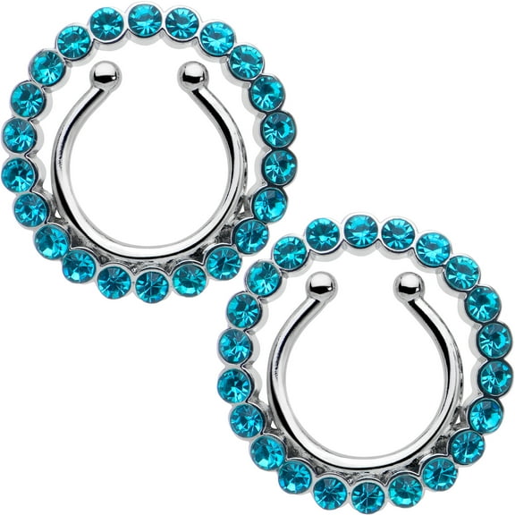 Body Candy Stainless Steel Fake Nipple Ring Blue Accent Circle Clip On Nipple Shield Nonpierced Nipple Jewelry